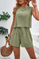 Blueberi B Women's Round Neck Top and Drawstring Shorts Set Polyester Spandex Size S-XL