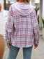Blueberi B Women's Plaid Long Sleeve Hooded Jacket Cotton Polyester Size S-2XL
