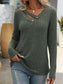 Blueberi B Women's Ribbed V-Neck Long Sleeve T-Shirt Rayon Polyester Size S-2XL