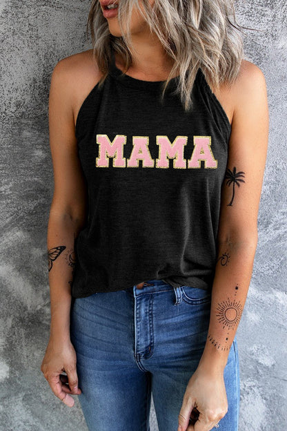 MAMA Round Neck Sleeveless Tank Top - Maternity Graphic Tank Polyester Elastane Sizes S-2XL