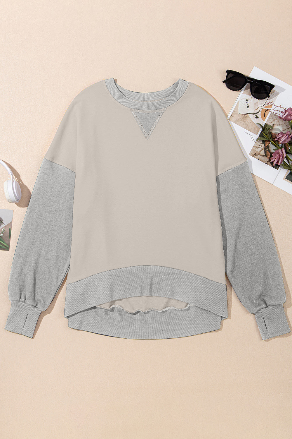 Blueberi B Women's Contrast Round Neck Long Sleeve Sweatshirt Polyester Cotton Size S-2XL