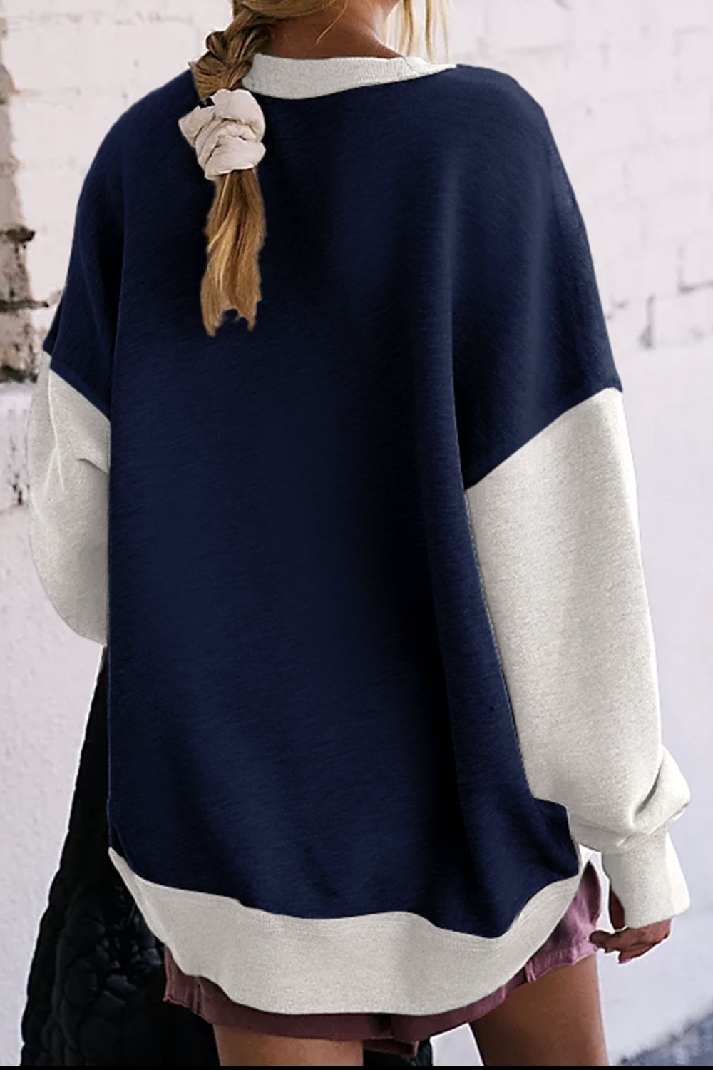 Blueberi B Women's Contrast Round Neck Long Sleeve Sweatshirt Polyester Cotton Size S-2XL
