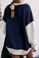 Blueberi B Women's Contrast Round Neck Long Sleeve Sweatshirt Polyester Cotton Size S-2XL