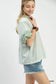 Umgee sage striped mixed puff sleeve blouse with denim shorts