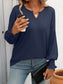 Blueberi B Women's Textured Notched Lantern Sleeve T-Shirt Polyester Spandex Size S-2XL