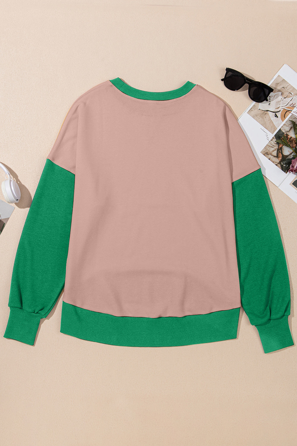 Blueberi B Women's Contrast Round Neck Long Sleeve Sweatshirt Polyester Cotton Size S-2XL