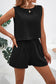 Blueberi B Women's Round Neck Top and Drawstring Shorts Set Polyester Spandex Size S-XL