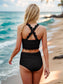 Blueberi B Women's Crisscross Leopard Wide Strap Two-Piece Swim Set Nylon Polyester Size XS-2XL