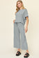 Double Take Women’s Full Size Texture Round Neck Short Sleeve T-Shirt and Wide Leg Pants Polyester Spandex Size S-3XL