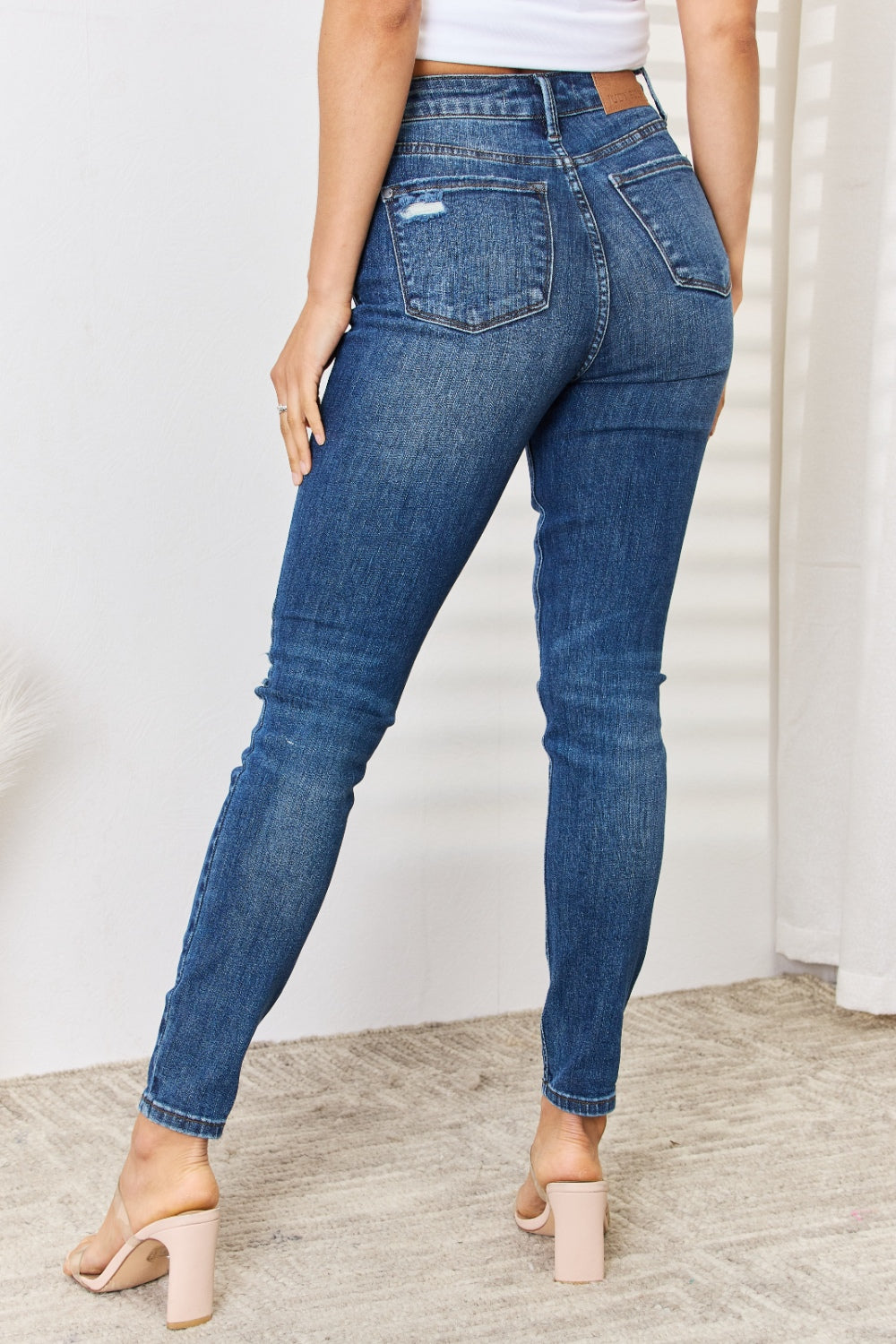Judy Blue Women’s Full Size Mid Waist Distressed Slim Jeans Cotton Polyester Spandex Size 0-24W