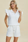 Double Take Women’s Full Size Texture Flounce Sleeve Top and Shorts Set Polyester Spandex Size S-3XL