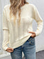 Blueberi B Women's Openwork Round Neck Long Sleeve Sweater Polyester Size S-L