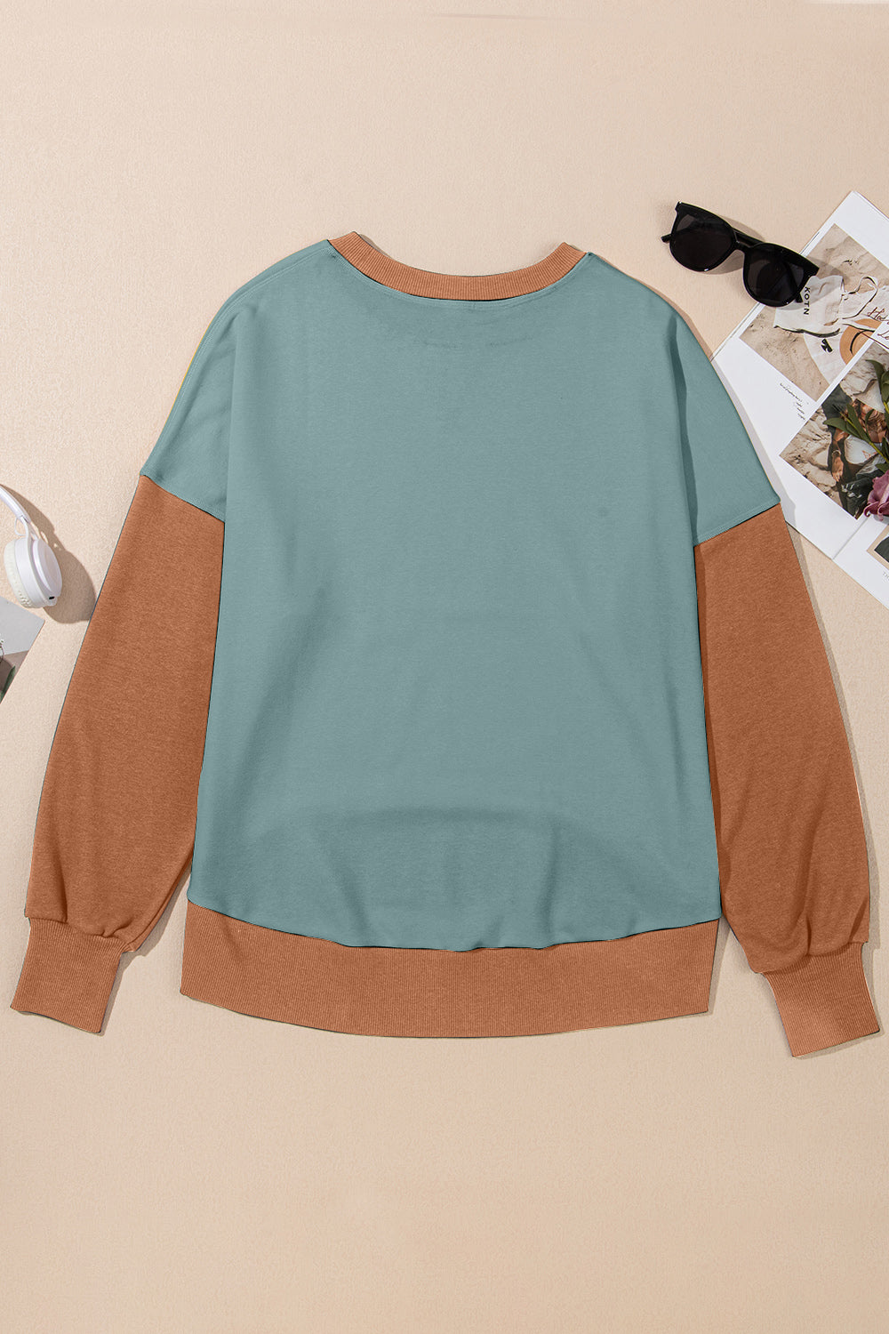 Blueberi B Women's Contrast Round Neck Long Sleeve Sweatshirt Polyester Cotton Size S-2XL