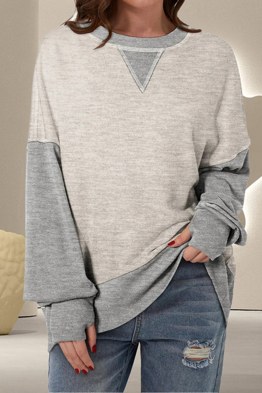 Blueberi B Women's Contrast Round Neck Long Sleeve Sweatshirt Polyester Cotton Size S-2XL