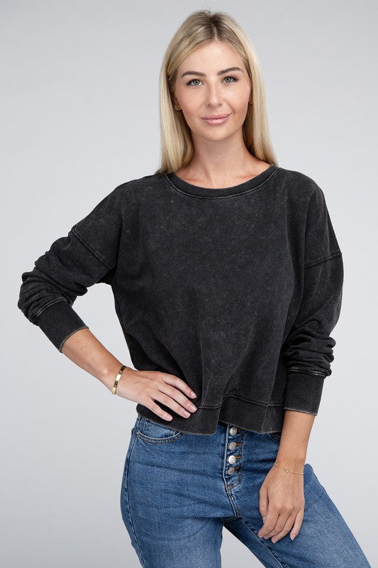 Zenana Clothing French Terry Boat Neck Pullover Long Sleeve Top