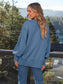 Blueberi B Women's  Slit Round Neck Long Sleeve Sweatshirt Rayon Polyester Size S-2XL