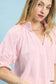 Pink textured ruffle sleeve v-neck top with V-neckline