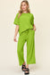 Double Take Women’s Full Size Texture Round Neck Short Sleeve T-Shirt and Wide Leg Pants Polyester Spandex Size S-3XL
