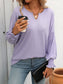 Blueberi B Women's Textured Notched Lantern Sleeve T-Shirt Polyester Spandex Size S-2XL