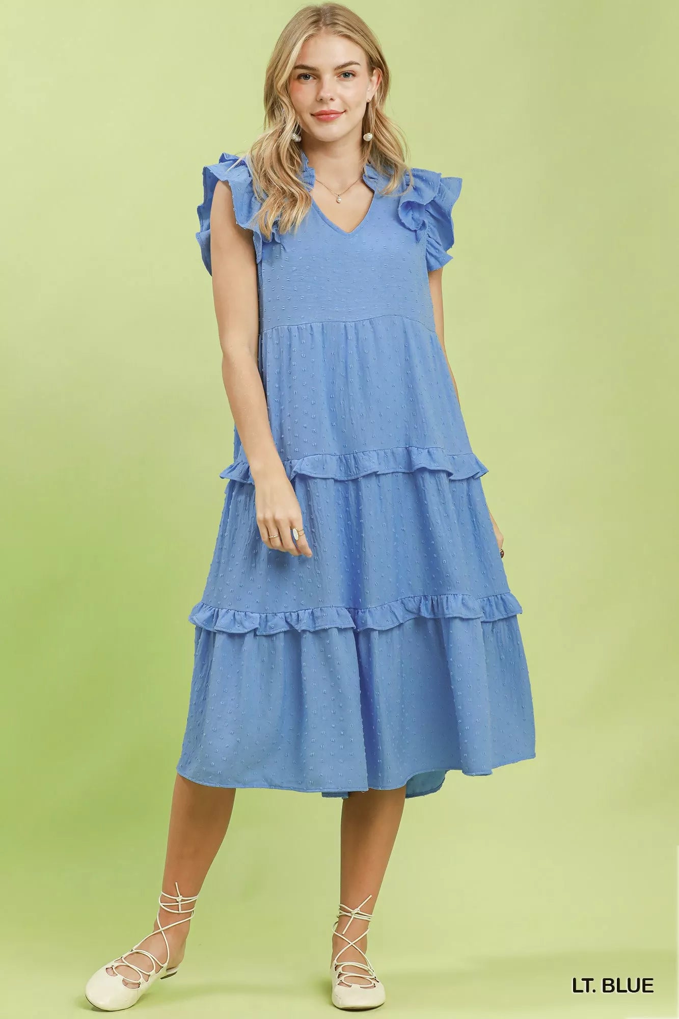 umgee tiered midi dress with ruffled sleeves Umgee Abstract Print Smocked Ruffle Sleeve Tiered Midi Dress Ruby Idol Apparel