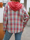 Blueberi B Women's Plaid Long Sleeve Hooded Jacket Cotton Polyester Size S-2XL