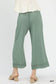 Blueberi Boutique: Mint linen wide-leg cropped pants with lace trim, back view