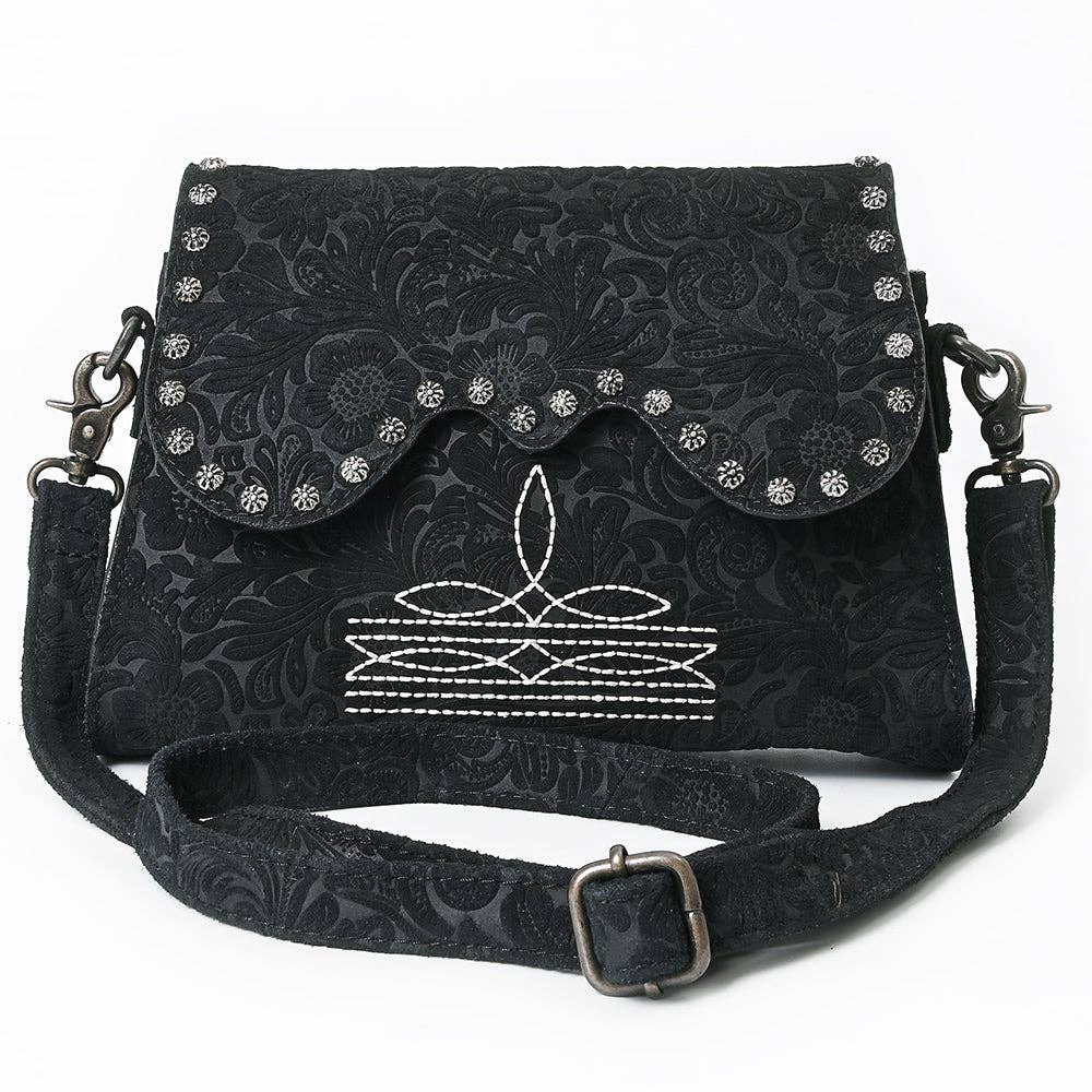American Darling Genuine Suede Embossed Leather Western Crossbody Bag | 6.5" x 11" x 2"