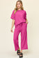 Double Take Women’s Full Size Texture Round Neck Short Sleeve T-Shirt and Wide Leg Pants Polyester Spandex Size S-3XL