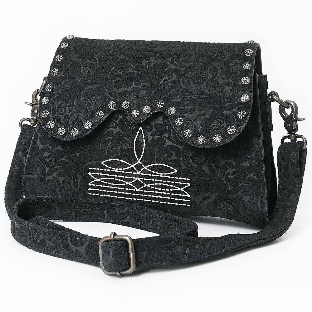 American Darling Genuine Suede Embossed Leather Western Crossbody Bag | 6.5" x 11" x 2"
