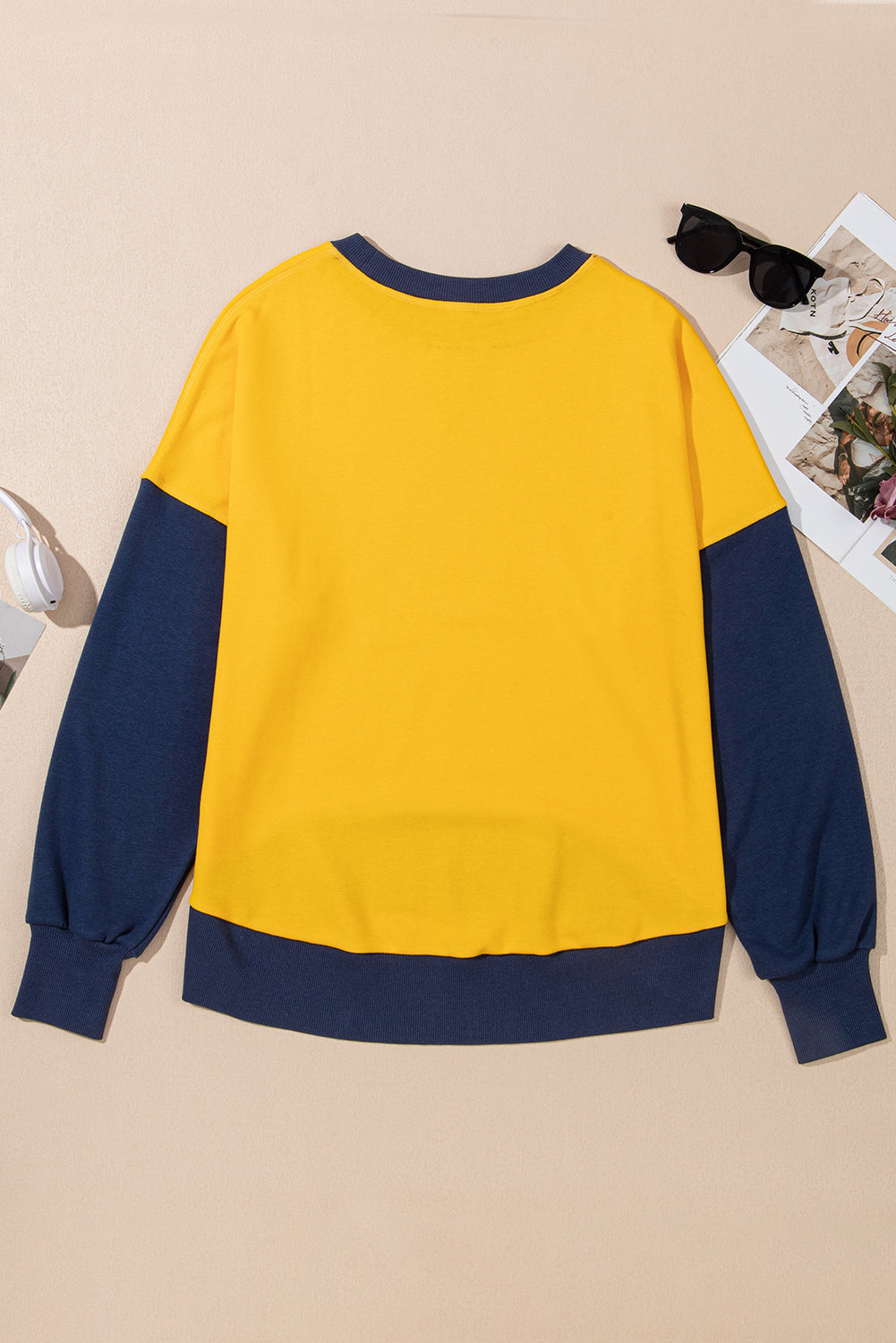 Blueberi B Women's Contrast Round Neck Long Sleeve Sweatshirt Polyester Cotton Size S-2XL