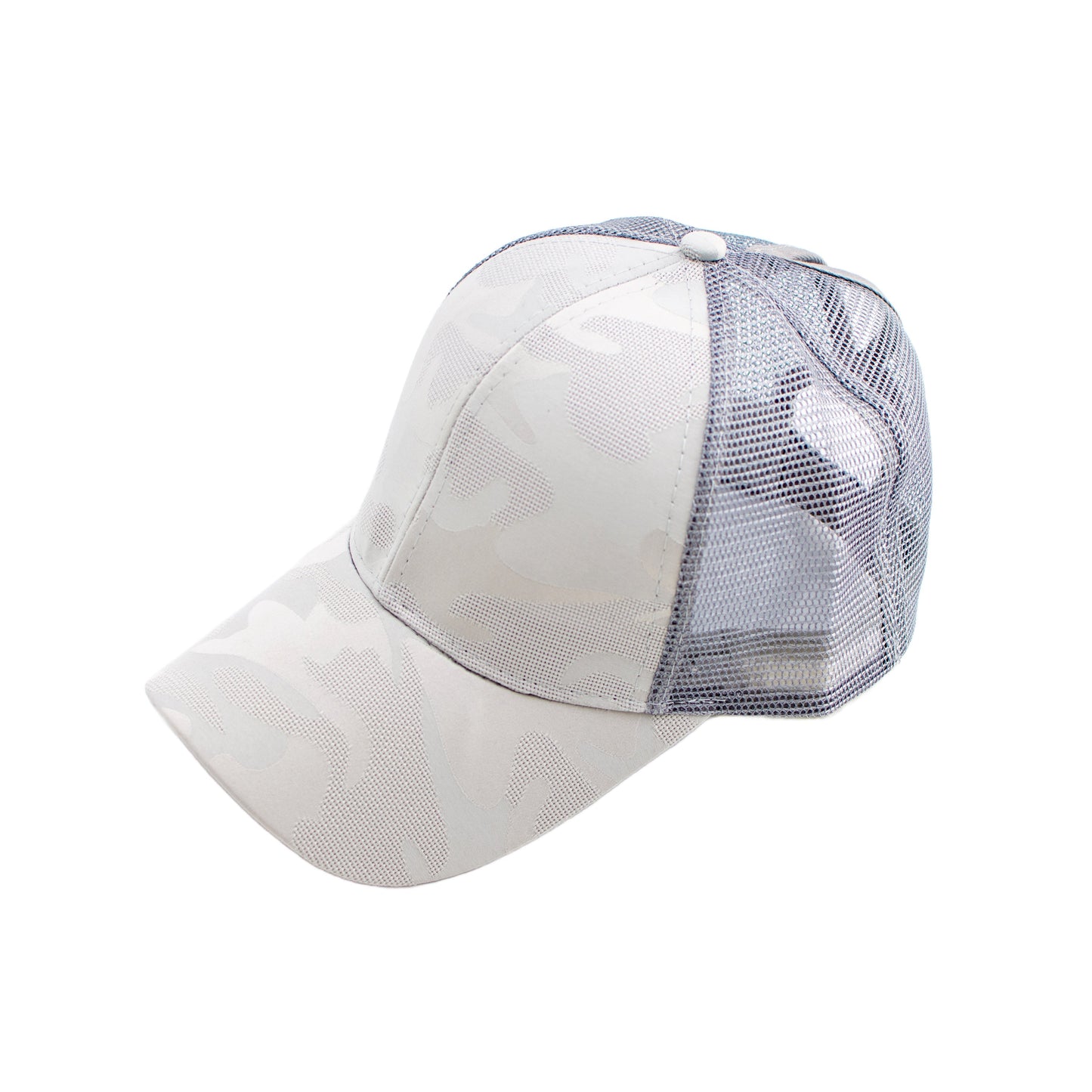 Monochromatic Camo Mesh Back Snapback Messy Bun Ponytail Opening Baseball Cap | Teen–Adult