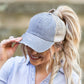 Distressed Cotton Twill Mesh Nylon Messy Bun Ponytail Ball Cap | One Size