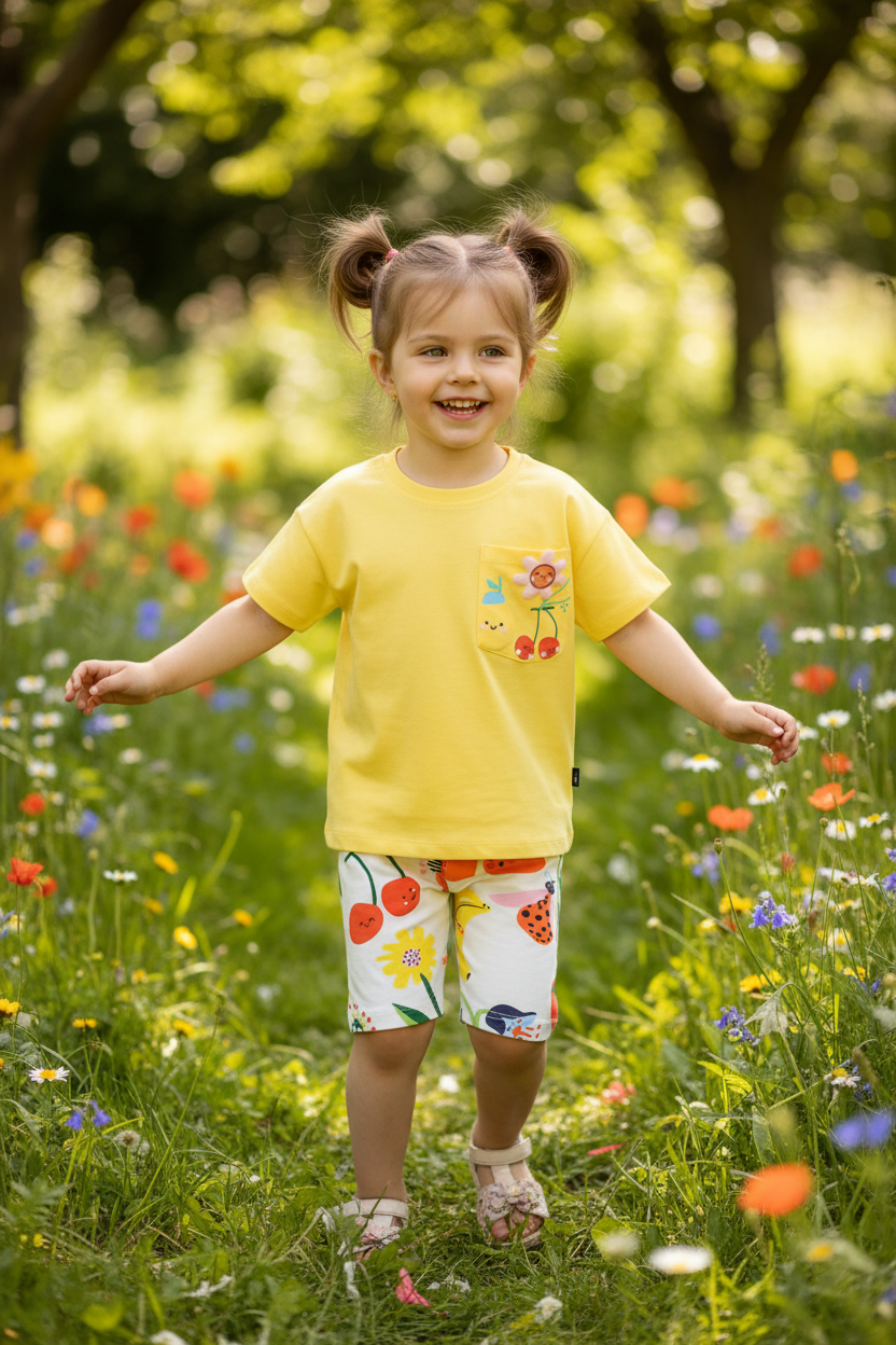 Blueberi B Girls Cartoon Fruit Graphic Tee & Shorts Set | 100% Cotton | Sizes 2-3Y–8Y
