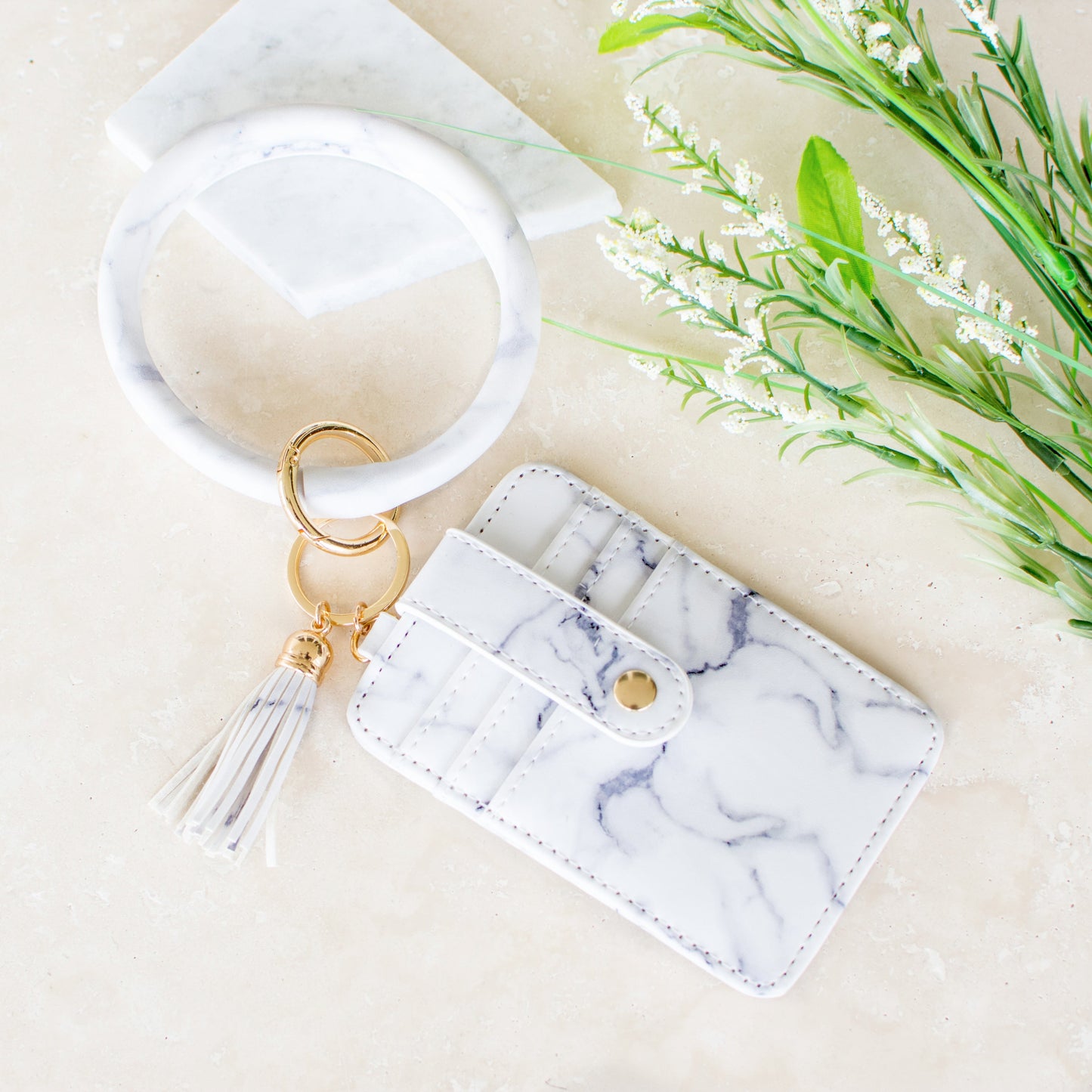 Gold Hardware Key Ring Wristlet Wallet Bracelet with Tassel & 5 Pockets | 4" x 3"