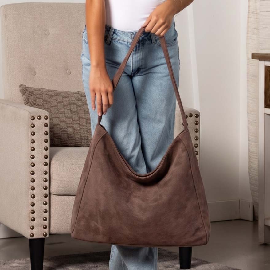 Miranda Oversized Hobo Shoulder Bag | Vegan Suede, Cotton/Polyester Lining | 15.25 x 4.5 x 13.75 in