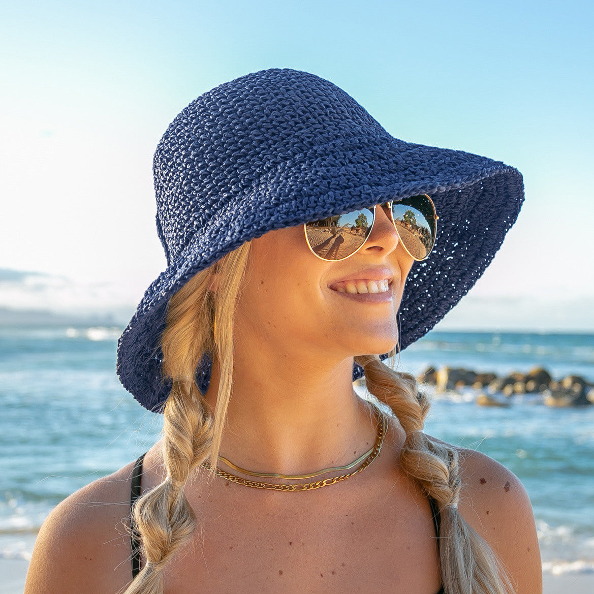100% Straw Woven Foldable Bow Accent Wire Brim Wide Brim Sun Hat | One Size