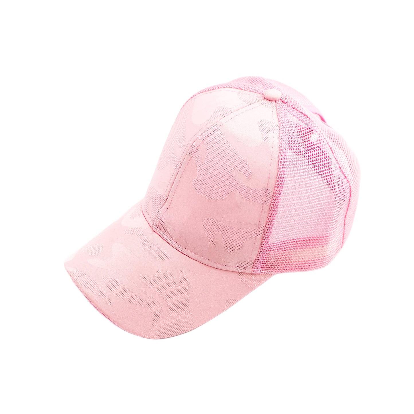 Monochromatic Camo Mesh Back Snapback Messy Bun Ponytail Opening Baseball Cap | Teen–Adult