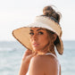 100% Breathable Straw Leopard Trim Foldable Wide Brim Bow Visor | One Size