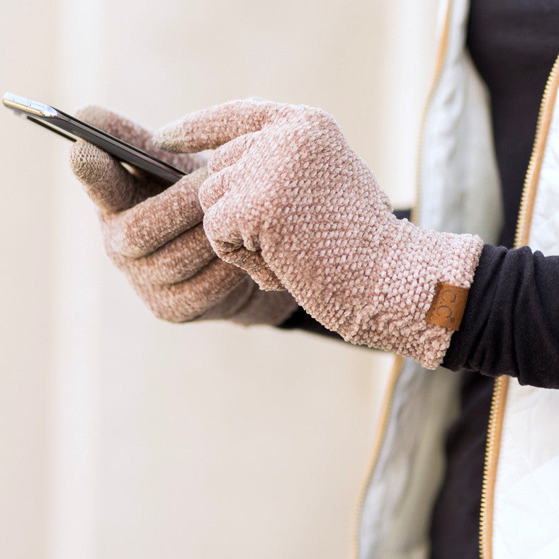 C.C® 100% Buttery Soft Chenille Polyester Touchscreen Compatible Gloves | One Size Teen–Adult