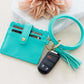 Gold Hardware Clear ID Slot Card Wallet Button Snap Tassel Key Ring Bracelet | 4.5" x 4"