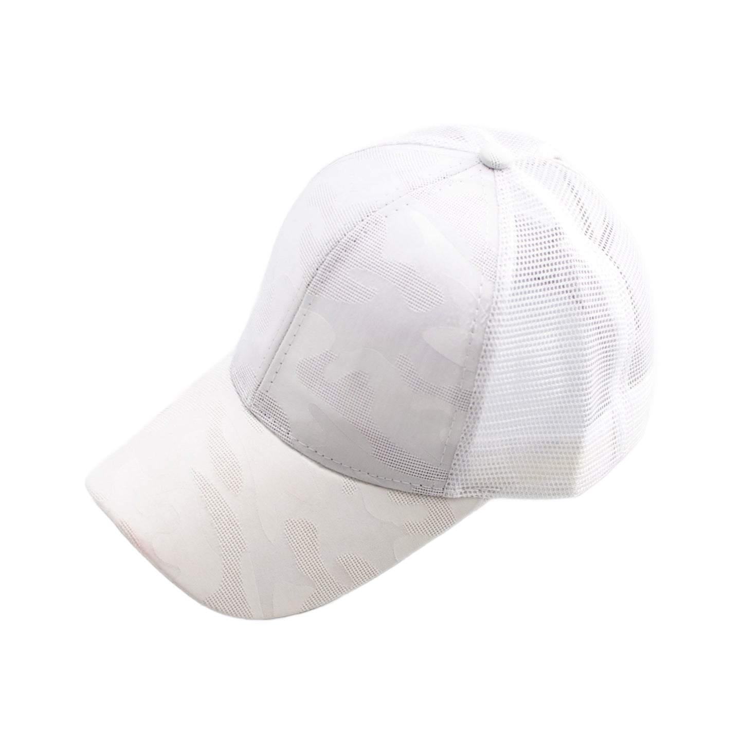 Monochromatic Camo Mesh Back Snapback Messy Bun Ponytail Opening Baseball Cap | Teen–Adult