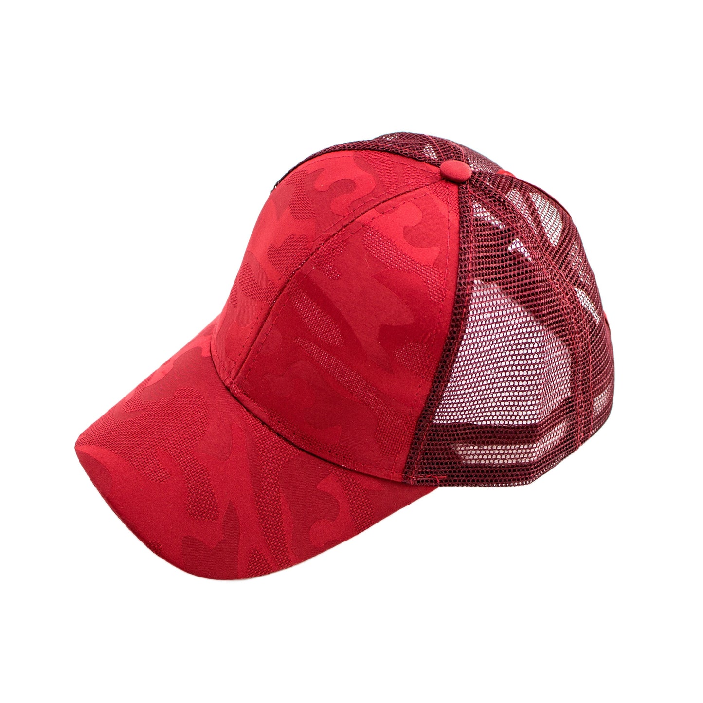 Monochromatic Camo Mesh Back Snapback Messy Bun Ponytail Opening Baseball Cap | Teen–Adult