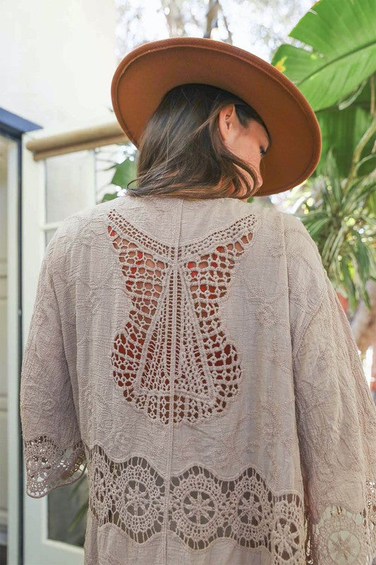 Crochet Detailed Long sleeve Kimono