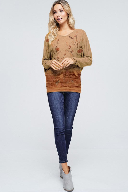 Fall leaves Long Sleeved Back Lace Up Top