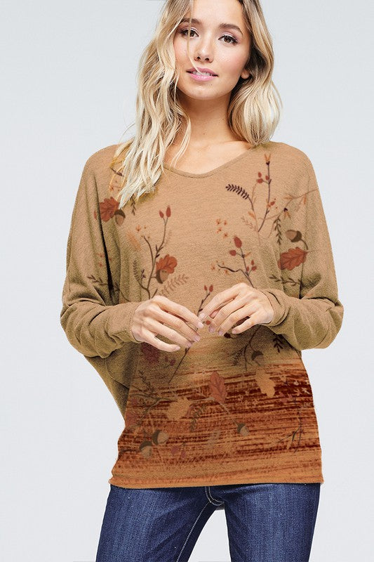 Fall leaves Long Sleeved Back Lace Up Top