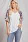 Women's Ruffle Trimmed Short Sleeved Floral Raglan Top