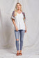 Women's Ruffle Trimmed Short Sleeved Floral Raglan Top