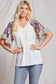 Women's Ruffle Trimmed Short Sleeved Floral Raglan Top