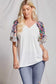 Women's Ruffle Trimmed Short Sleeved Floral Raglan Top