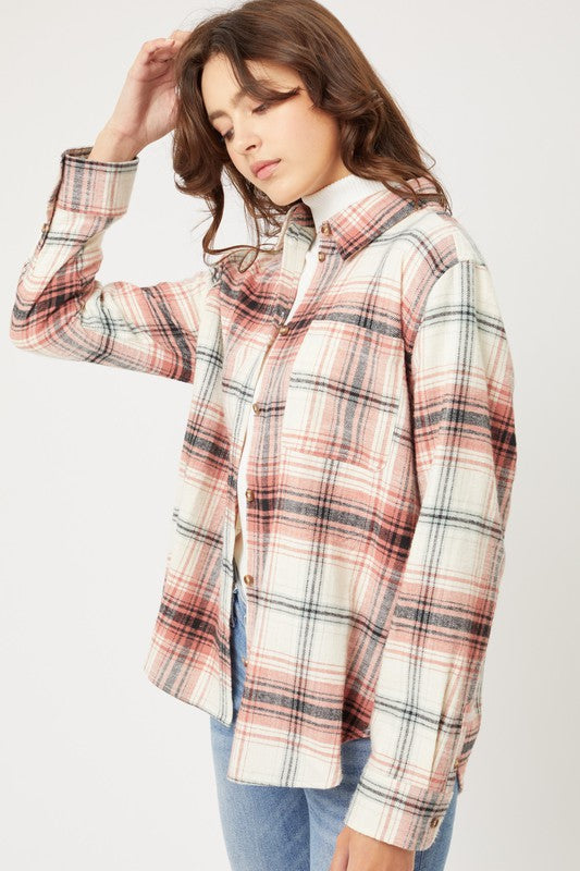 Women's Button Front Plaid Long Sleeve Flannel Shirt Top